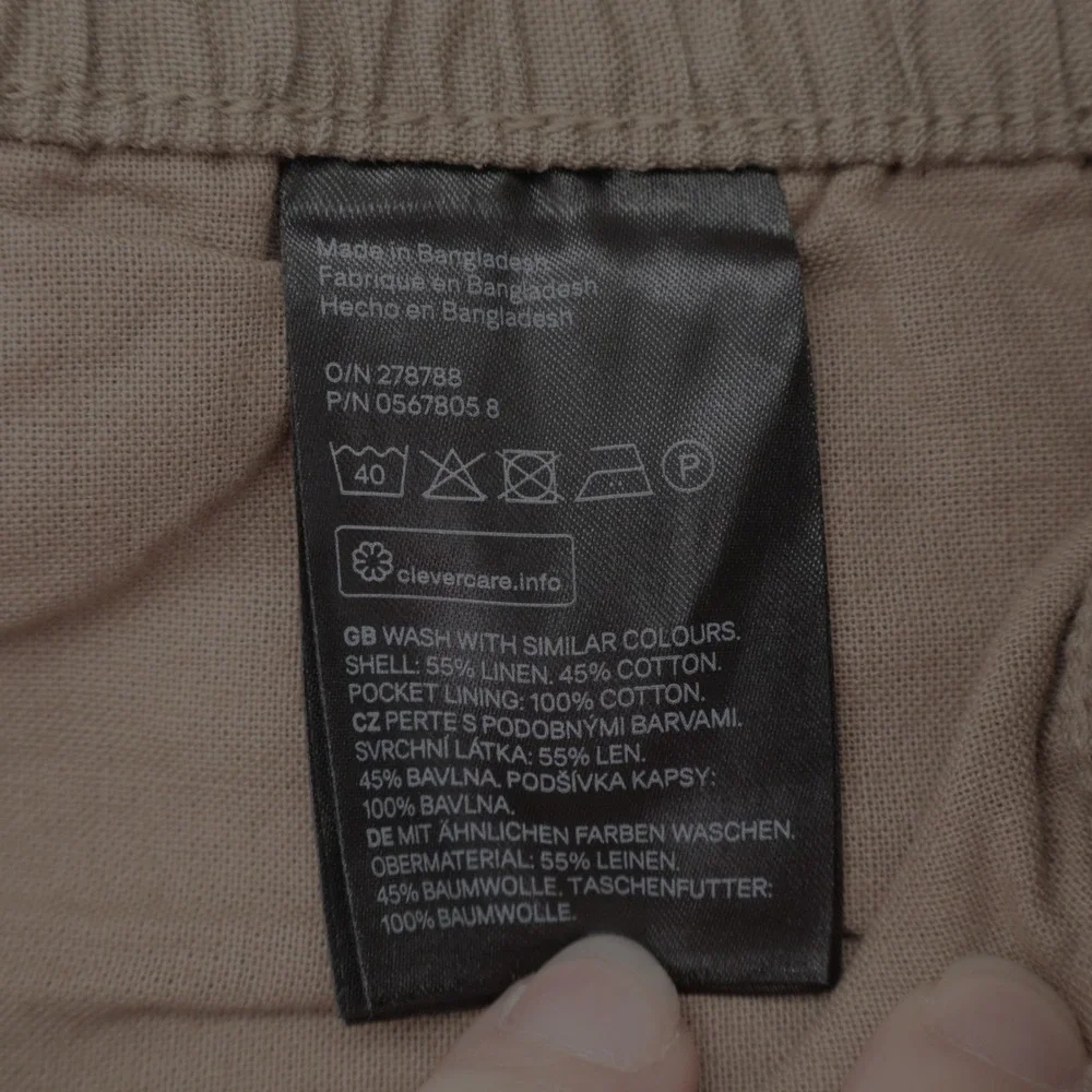 NEW H&M LOGG Womens Size S Khaki Tan Linen Cotton Blend Elastic Waist Pants